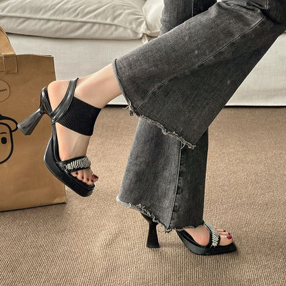 Rhinestone Wedge Sandals Heel