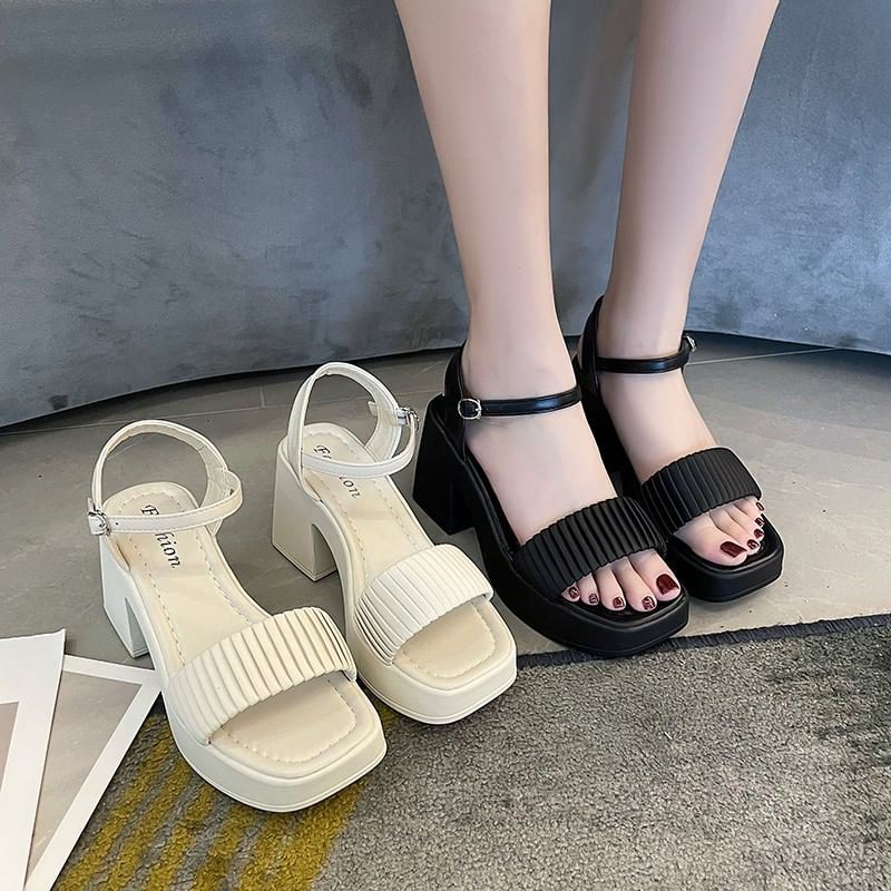 Sandals Toe Block Square Heel