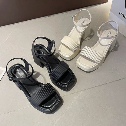 Sandals Toe Block Square Heel