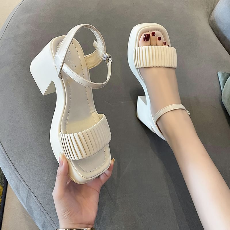 Sandals Toe Block Square Heel