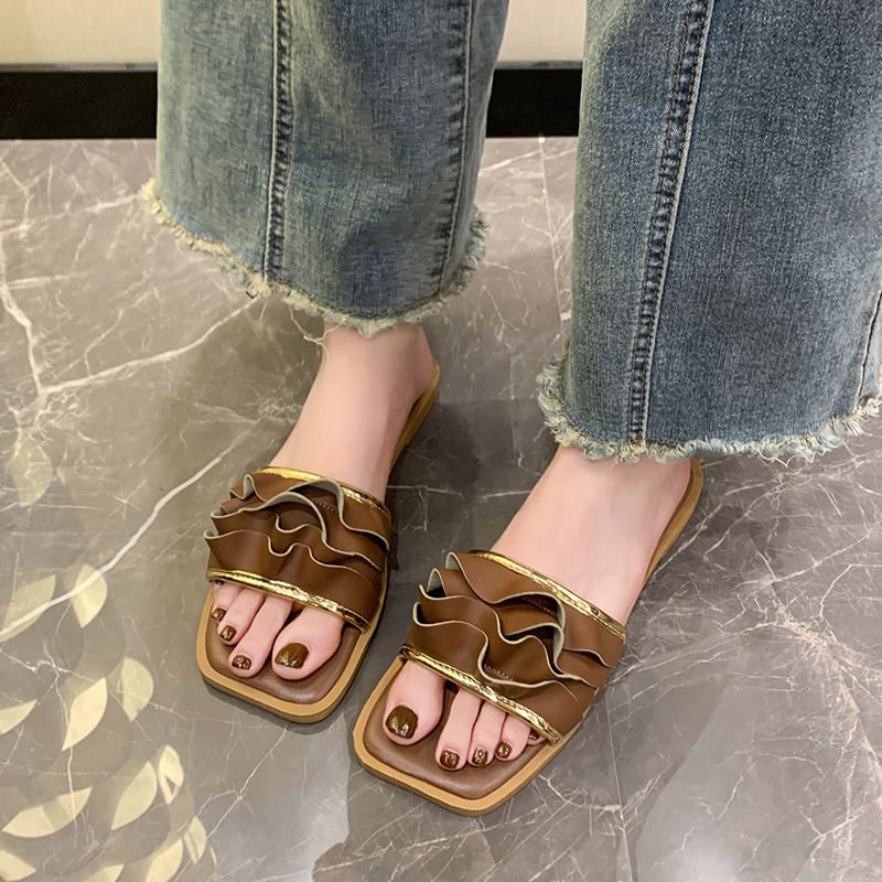 Square Sandals Toe Ruffle Slide