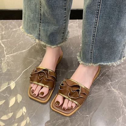 Square Sandals Toe Ruffle Slide