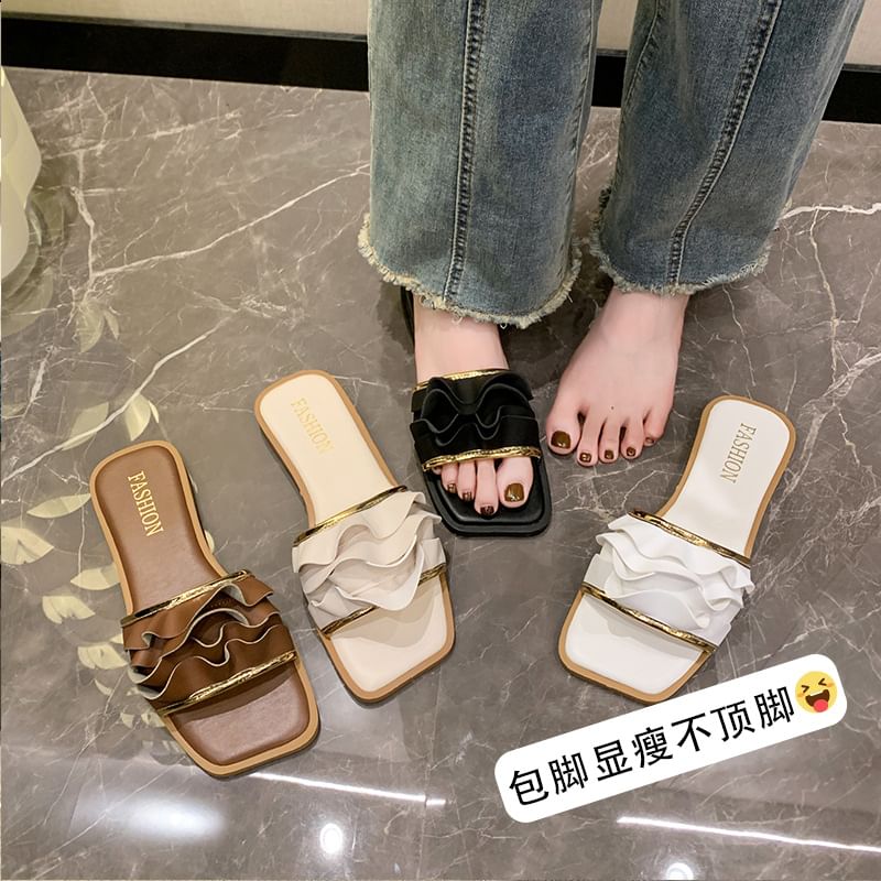 Square Sandals Toe Ruffle Slide