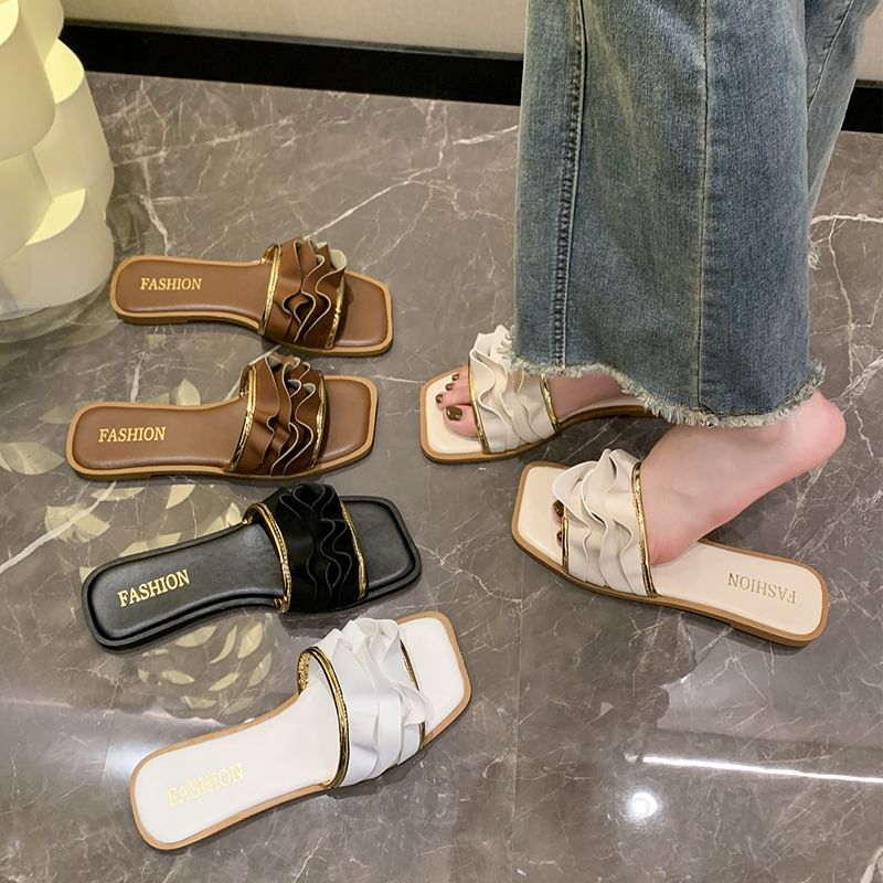 Square Sandals Toe Ruffle Slide