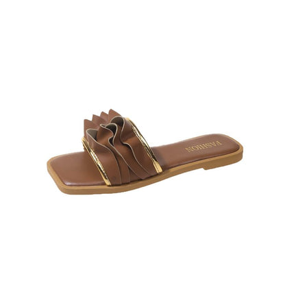 Square Sandals Toe Ruffle Slide