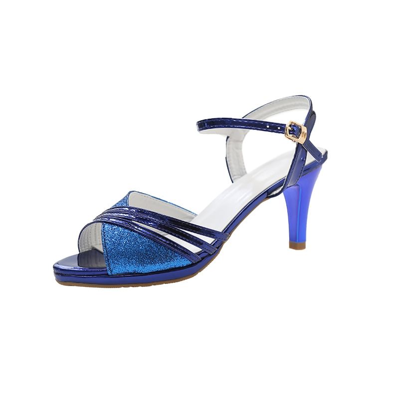 Pointed Heel High Rhinestone Sandals