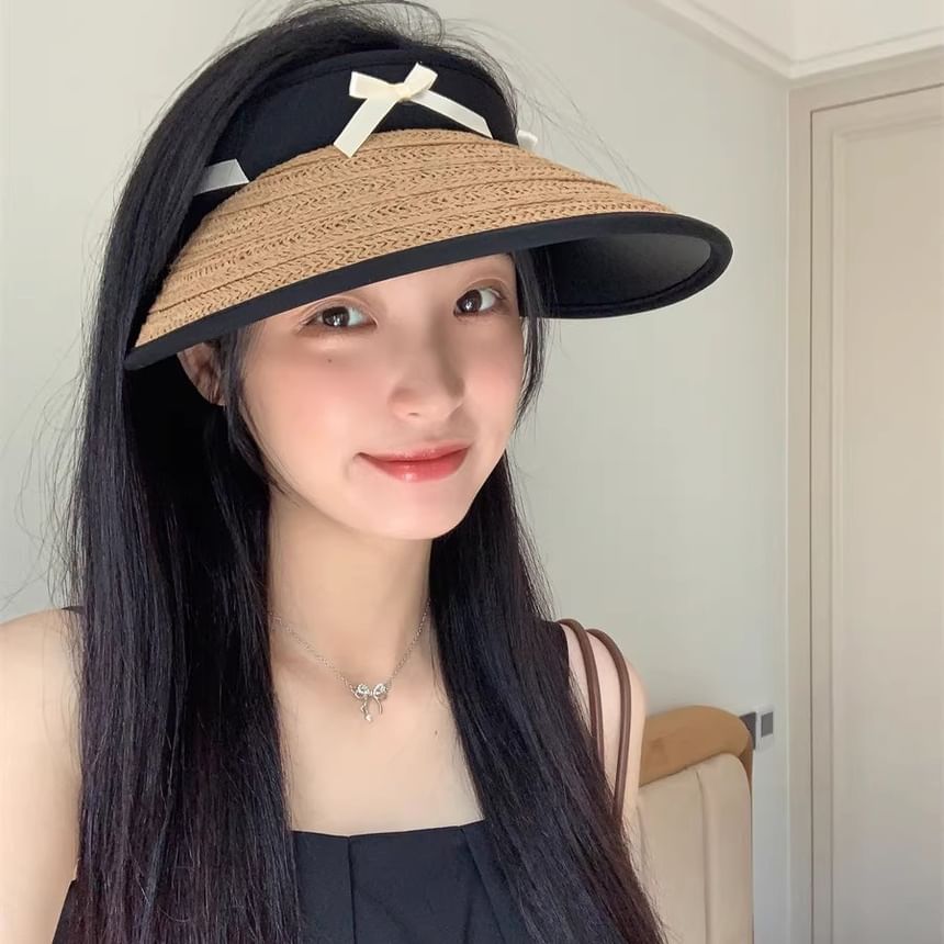 Hat Ribbon Piped Straw Sun