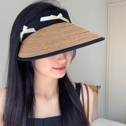 Hat Ribbon Piped Straw Sun