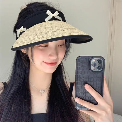 Hat Ribbon Piped Straw Sun