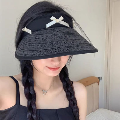 Hat Ribbon Piped Straw Sun