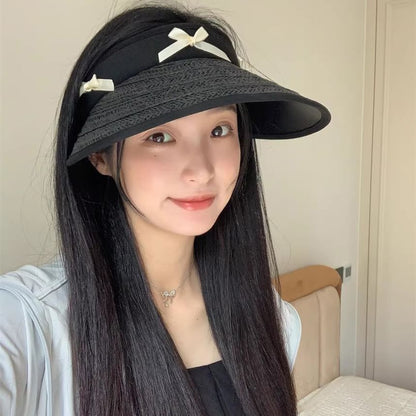 Hat Ribbon Piped Straw Sun