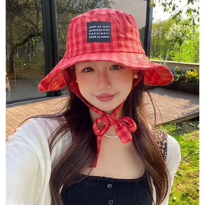 Plaid Bucket Hat Lettering Applique