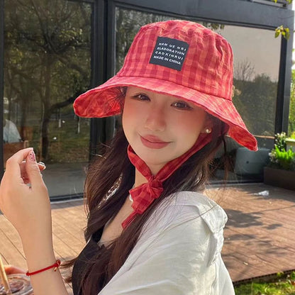 Plaid Bucket Hat Lettering Applique
