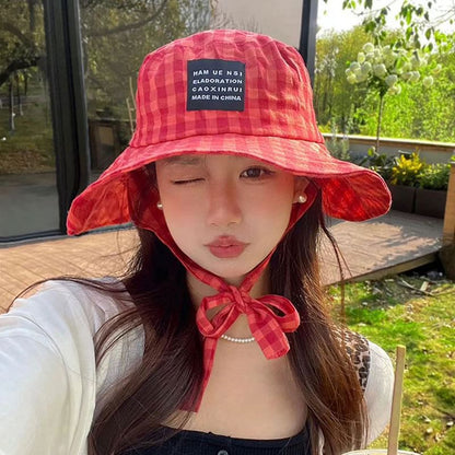 Plaid Bucket Hat Lettering Applique