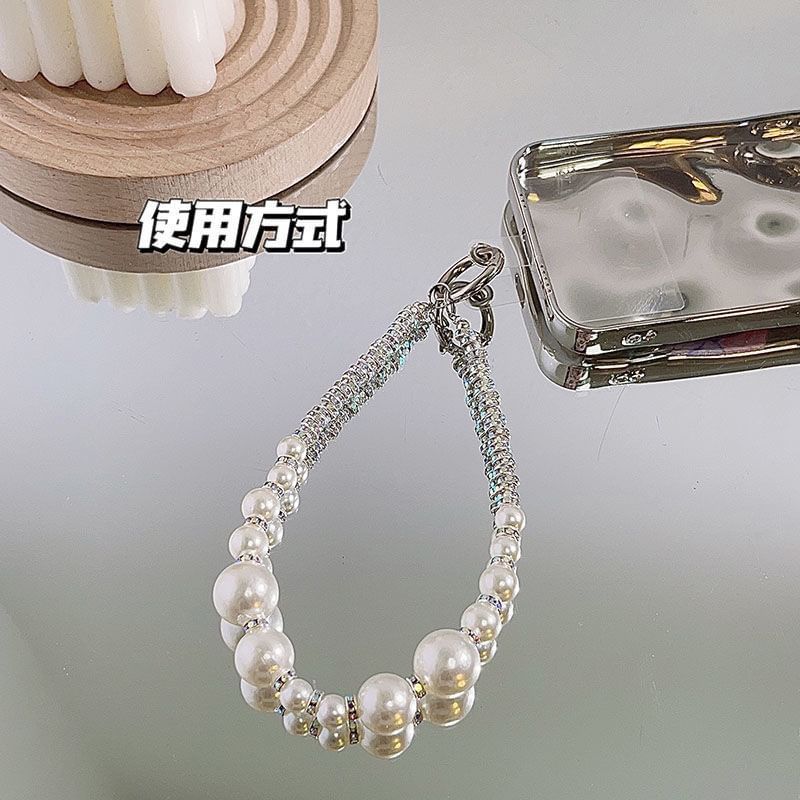 Lanyard Strap Phone Rhinestone Pearl Faux Pad with