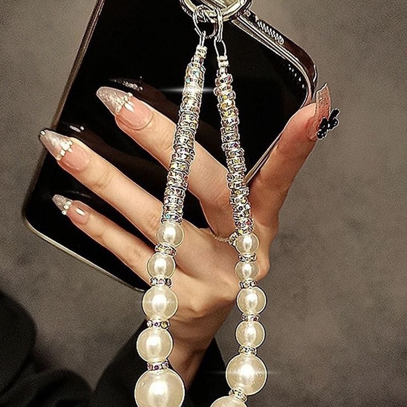 Lanyard Strap Phone Rhinestone Pearl Faux Pad with
