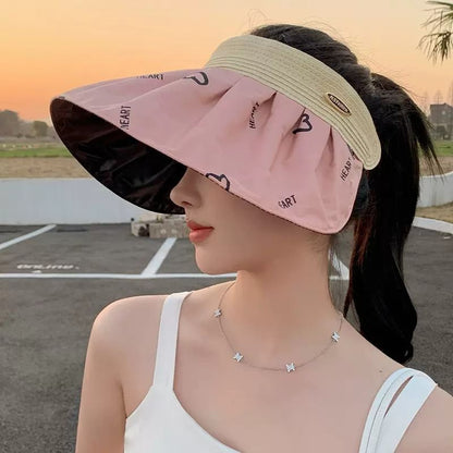 Sun Visor Print Heart Wide Brim