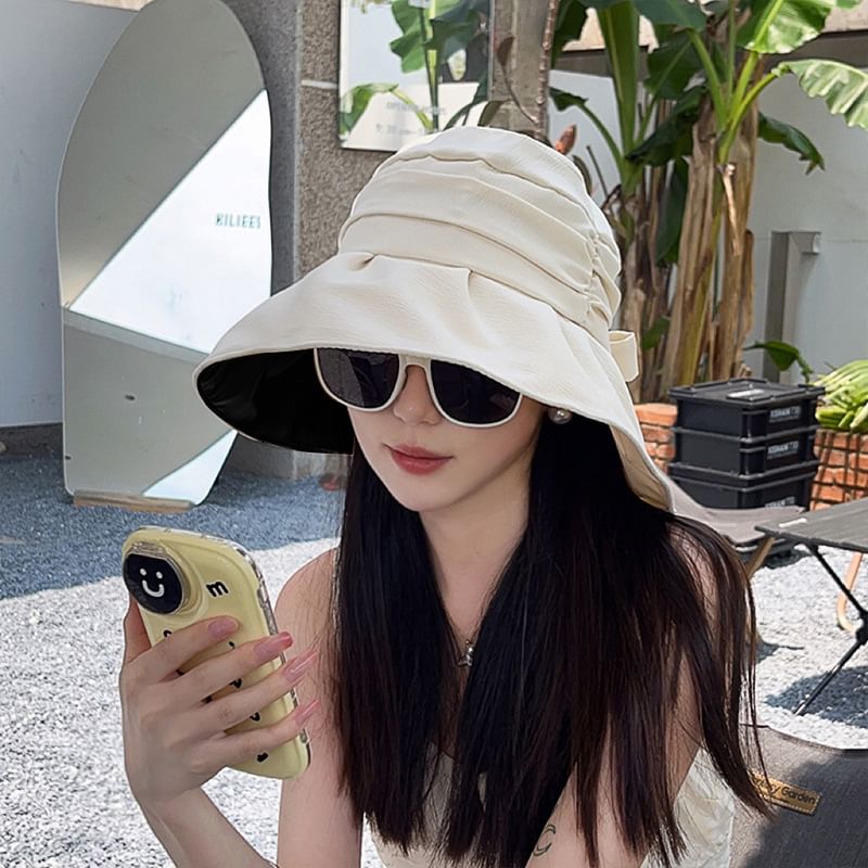 Wide Brim Bucket Ruched Bow Hat