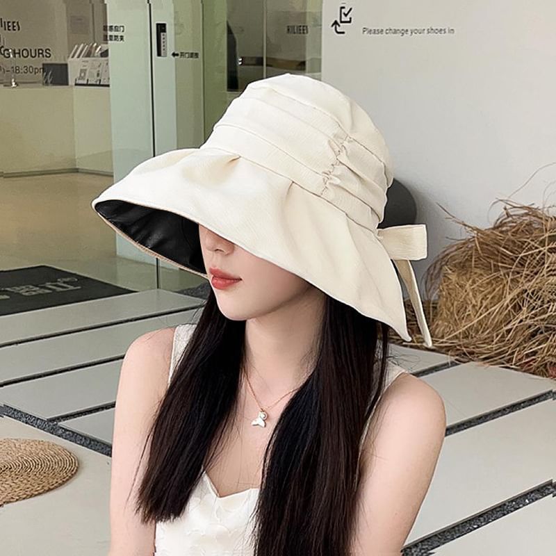 Wide Brim Bucket Ruched Bow Hat