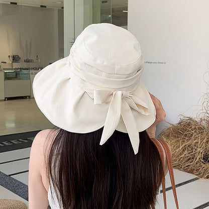 Wide Brim Bucket Ruched Bow Hat