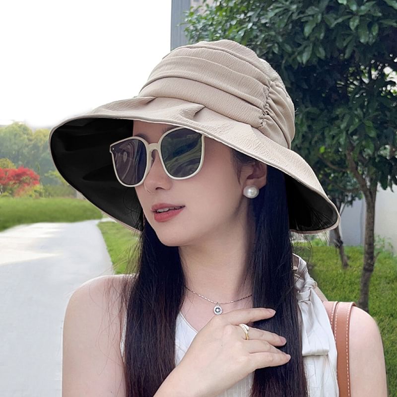 Wide Brim Bucket Ruched Bow Hat