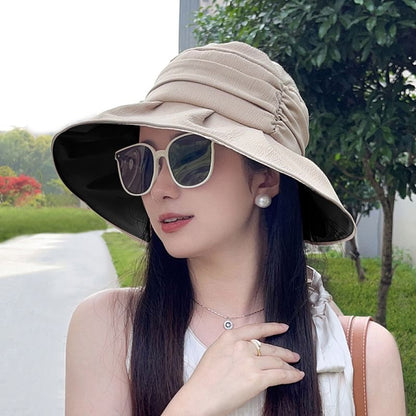 Wide Brim Bucket Ruched Bow Hat