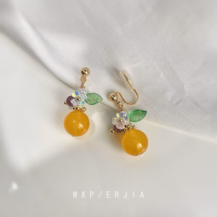 Floral Alloy Gemstone Earring Dangle Faux
