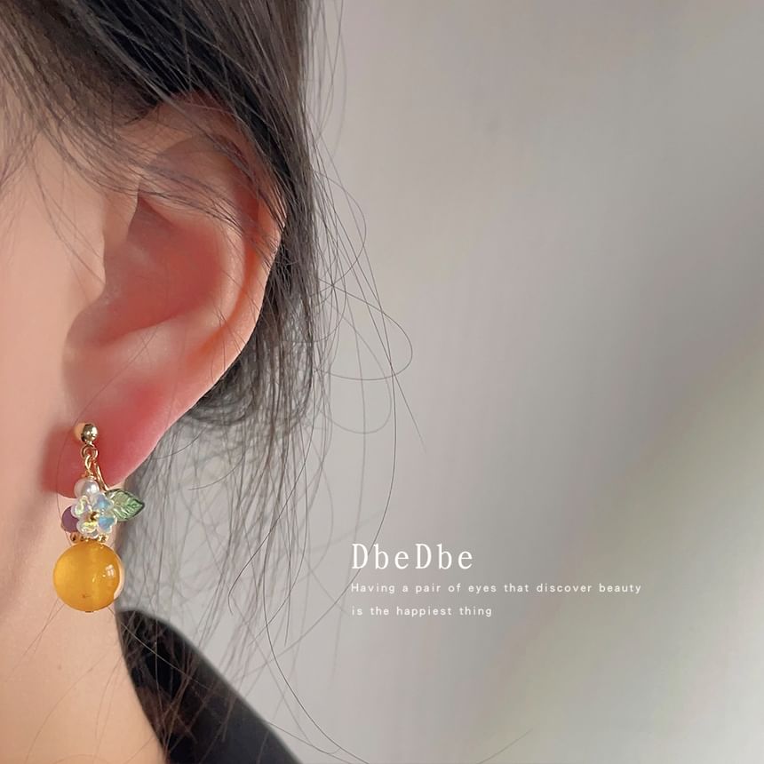 Floral Alloy Gemstone Earring Dangle Faux