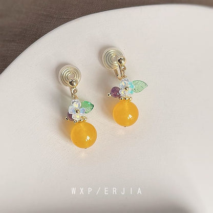Floral Alloy Gemstone Earring Dangle Faux