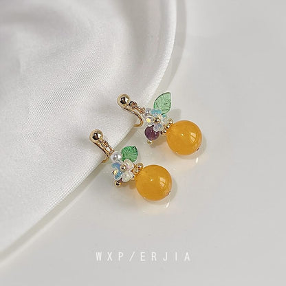 Floral Alloy Gemstone Earring Dangle Faux