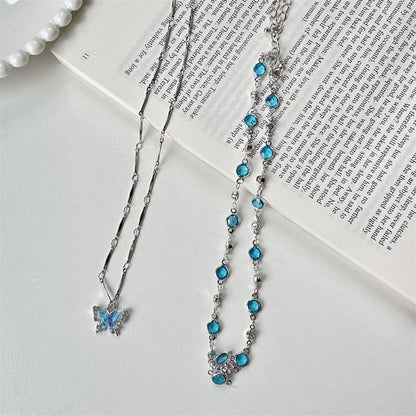 + Set: Alloy Pendant Choker Necklace Butterfly Crystal Faux
