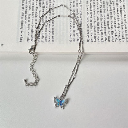 + Set: Alloy Pendant Choker Necklace Butterfly Crystal Faux