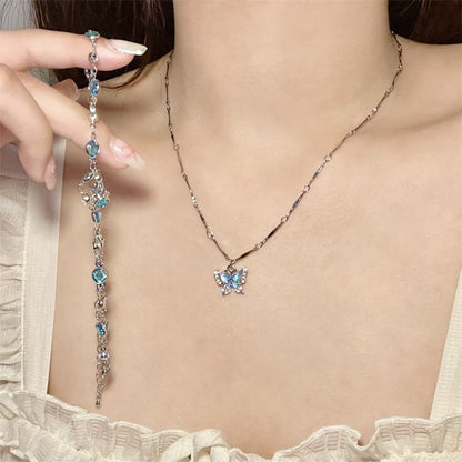 + Set: Alloy Pendant Choker Necklace Butterfly Crystal Faux