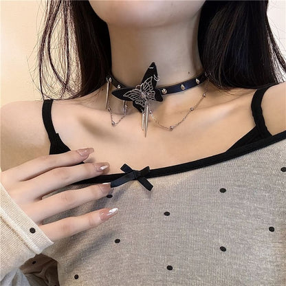 Butterfly Faux / Leather Choker Alloy Studded