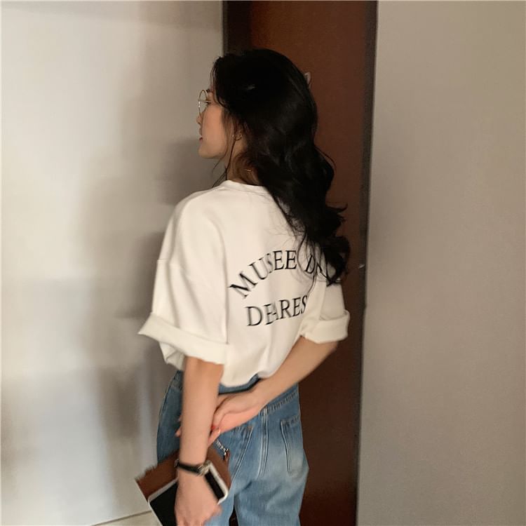 Crew Lettering Short-Sleeve Print T-Shirt Neck