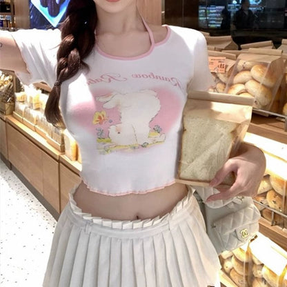 Cartoon T-Shirt Halter Short-Sleeve Lettering Print