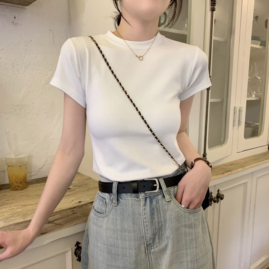 Neck Tee Crew Short-Sleeve Plain