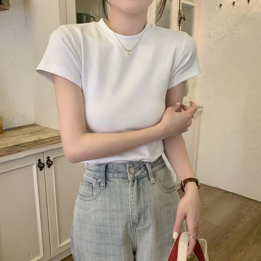 Neck Tee Crew Short-Sleeve Plain