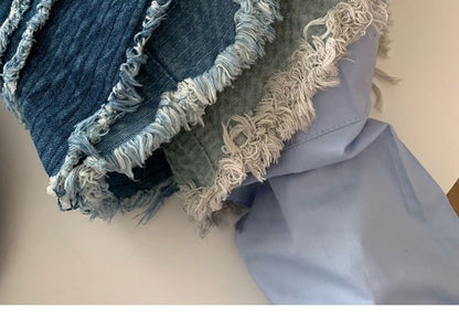 Denim Fringed Distressed Hat Bucket