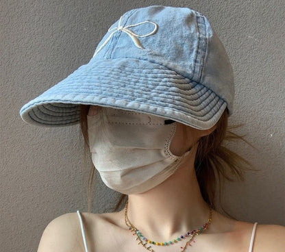 Bow Cap Embroidered Baseball Denim