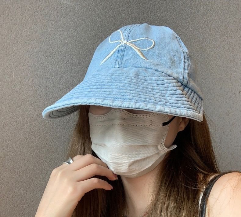 Bow Cap Embroidered Baseball Denim