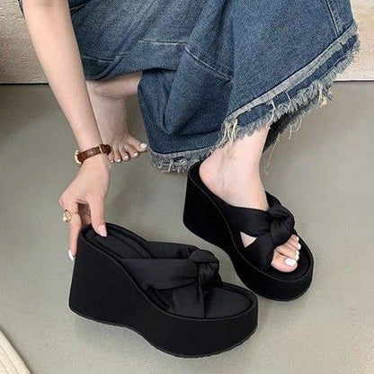 Heel Slide Platform Knot Wedge Sandals
