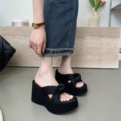 Heel Slide Platform Knot Wedge Sandals