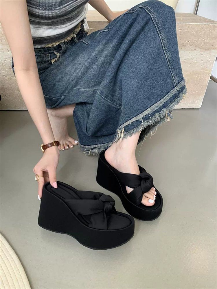 Heel Slide Platform Knot Wedge Sandals