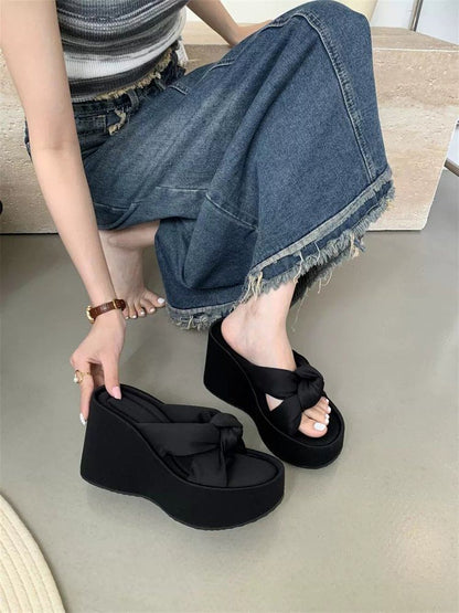 Heel Slide Platform Knot Wedge Sandals