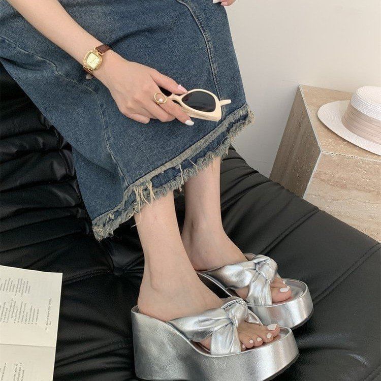 Heel Slide Platform Knot Wedge Sandals