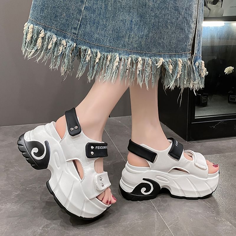 Two Studded Slingback Sandals Adhesive Tone Platform Strap