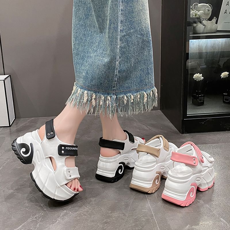 Two Studded Slingback Sandals Adhesive Tone Platform Strap
