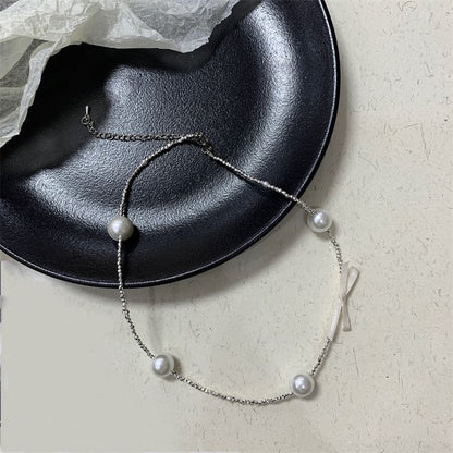 Choker Pearl Ribbon Alloy Faux