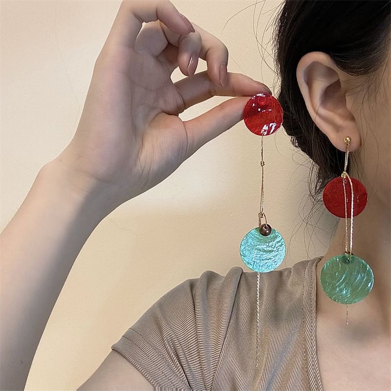Disc Alloy Earring Dangle Asymmetrical